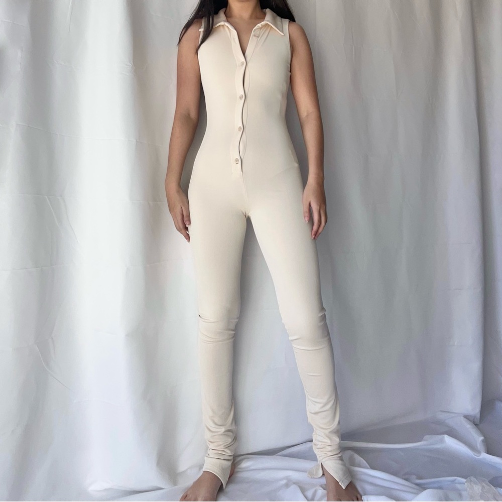 mse by mrn Knit Microrib Jumpsuit in Cream